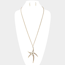 Pearl Embellished Antique Metal Starfish Pendant Long Necklace